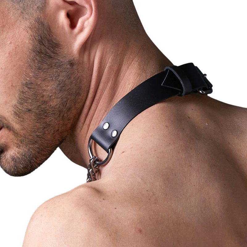 Male Body Harness Bondage Of Chain And PU Leather / Fetish Adjustable Accessories Set - HARD'N'HEAVY