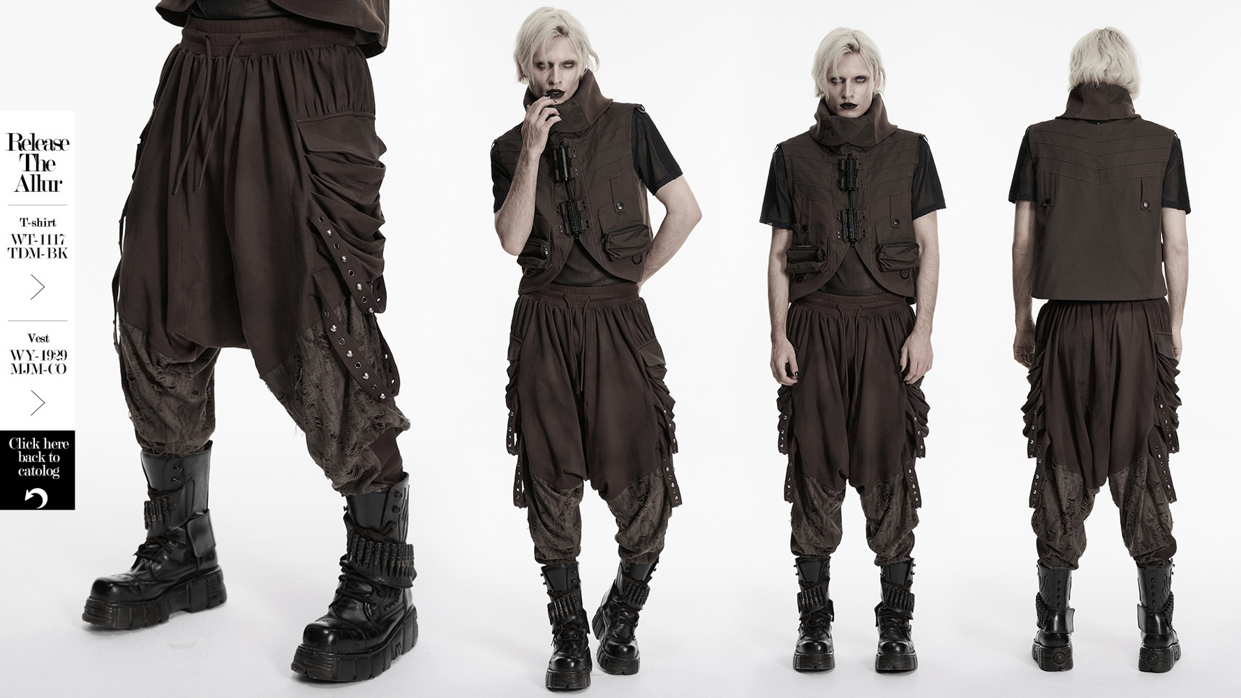 Male Brown Wasteland Drop Crotch Pants with Studs