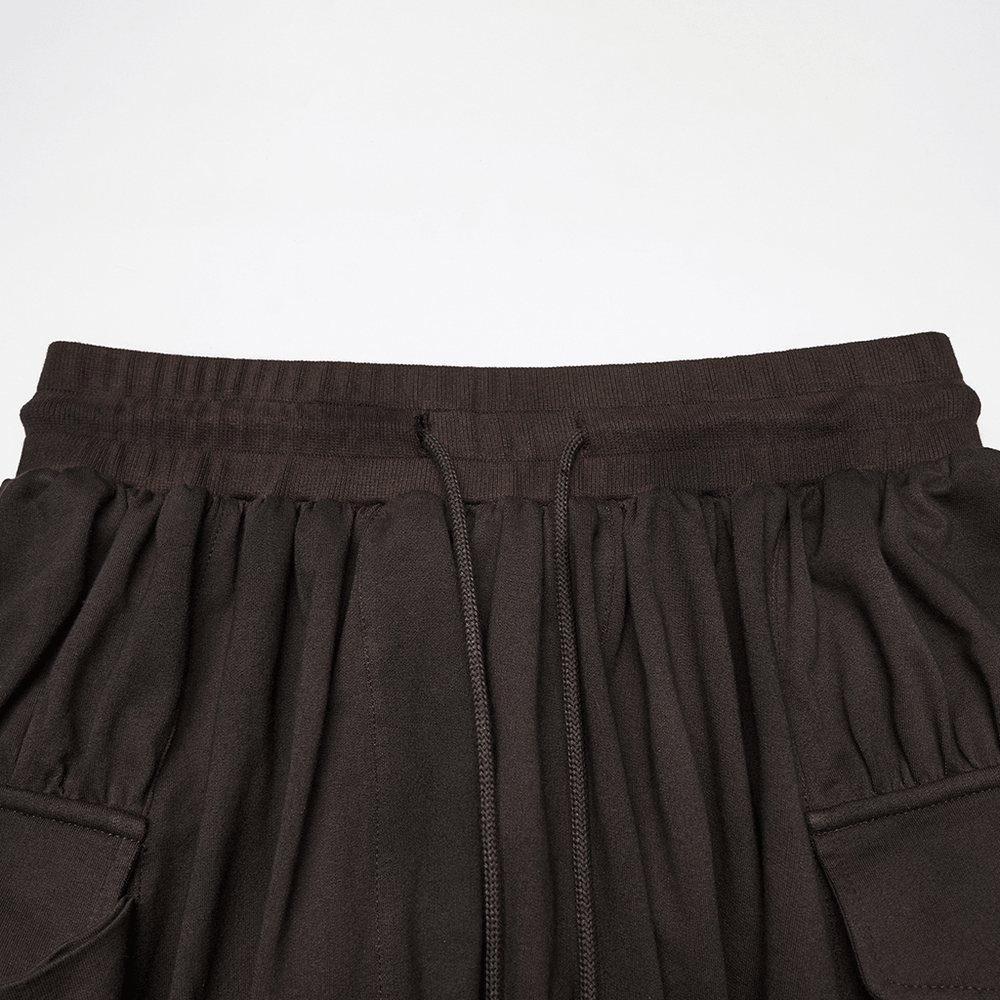 Male Brown Wasteland Drop Crotch Pants with Studs