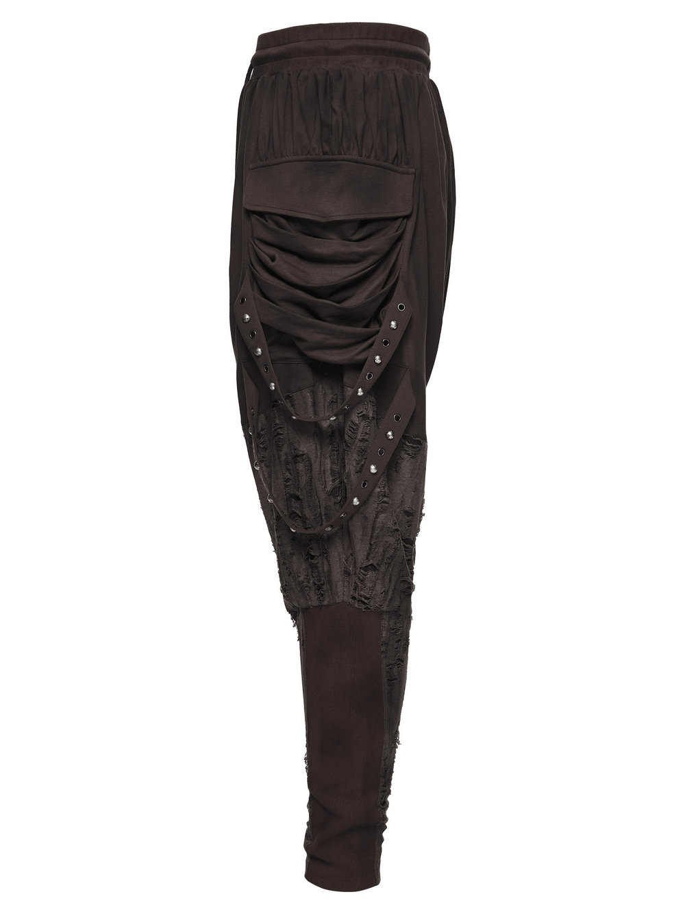 Male Brown Wasteland Drop Crotch Pants with Studs
