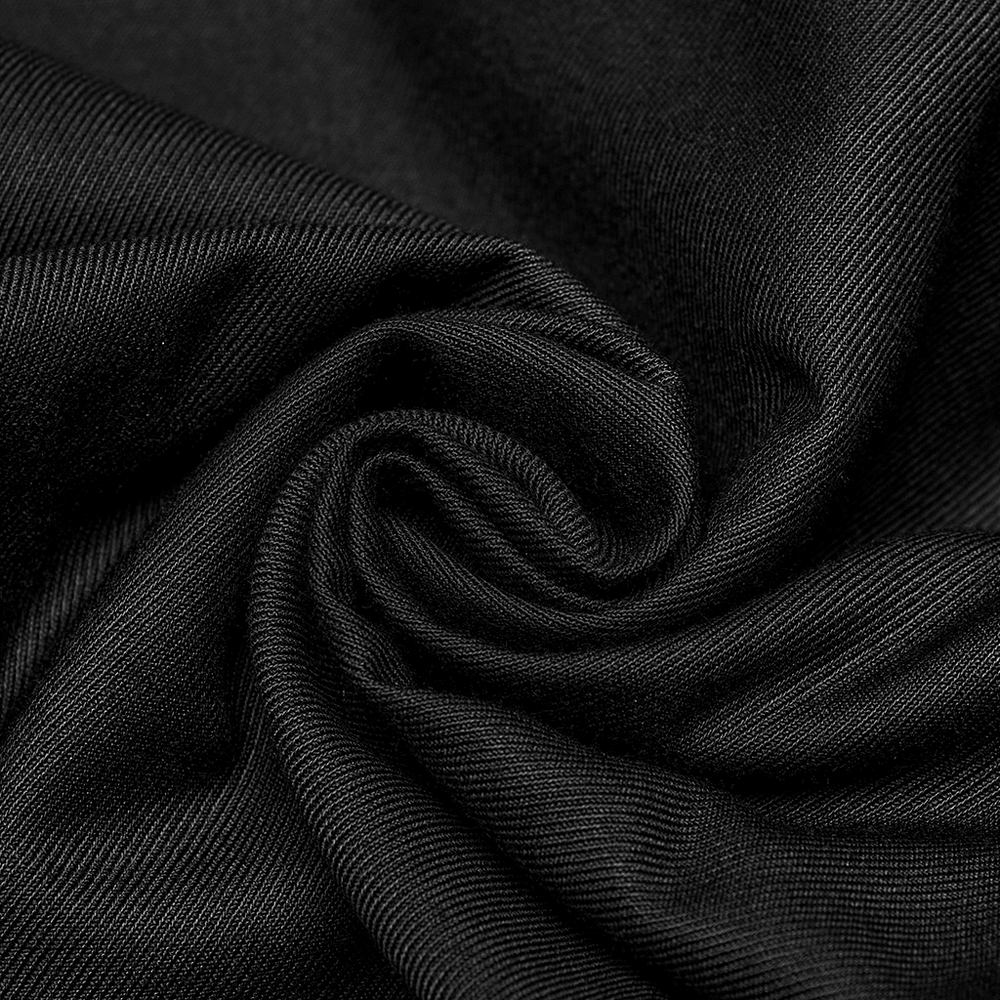 Close-up of black woven suit fabric showcasing the smooth texture for chic minimalist cargo trousers.