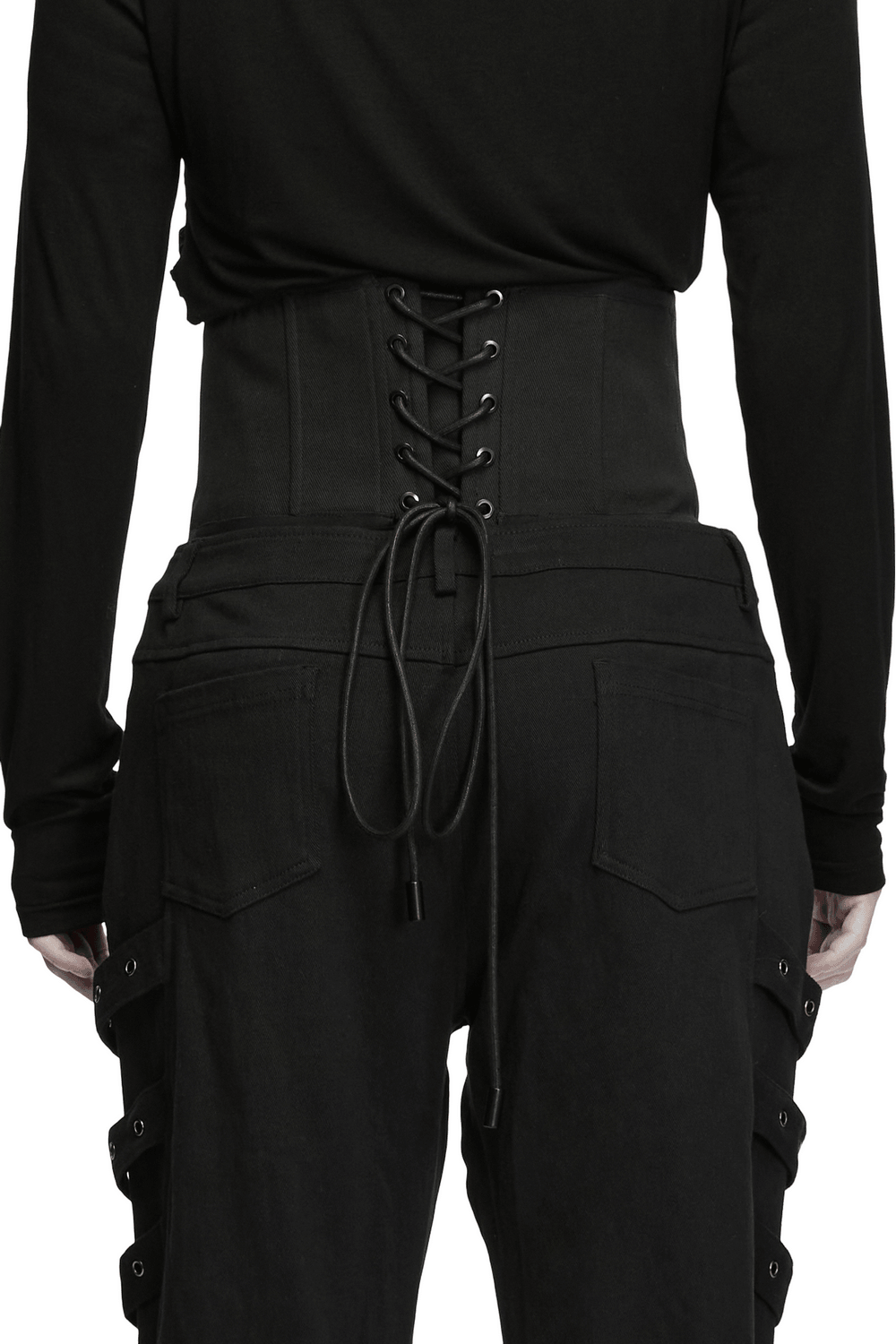 Male Corset Waist Belt with Studs and Back Lacing, black gothic waist cincher with lace-up back detail