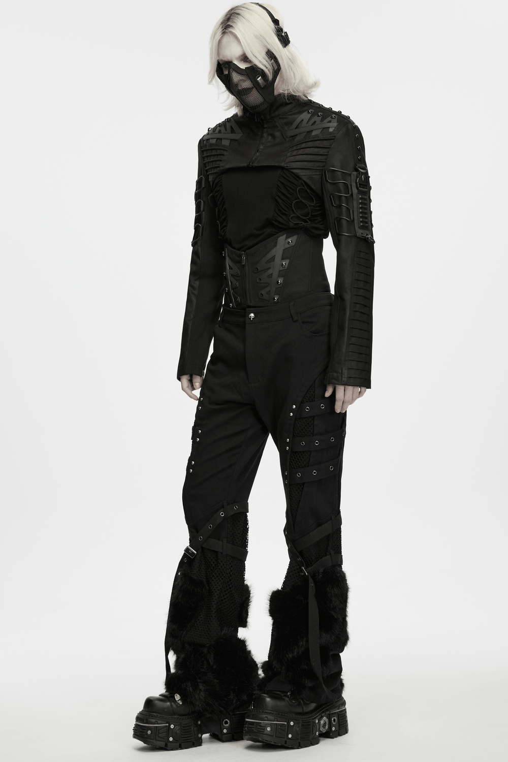 Male Corset Waist Belt with Studs and Back Lacing, edgy black gothic waist cincher with buckle details