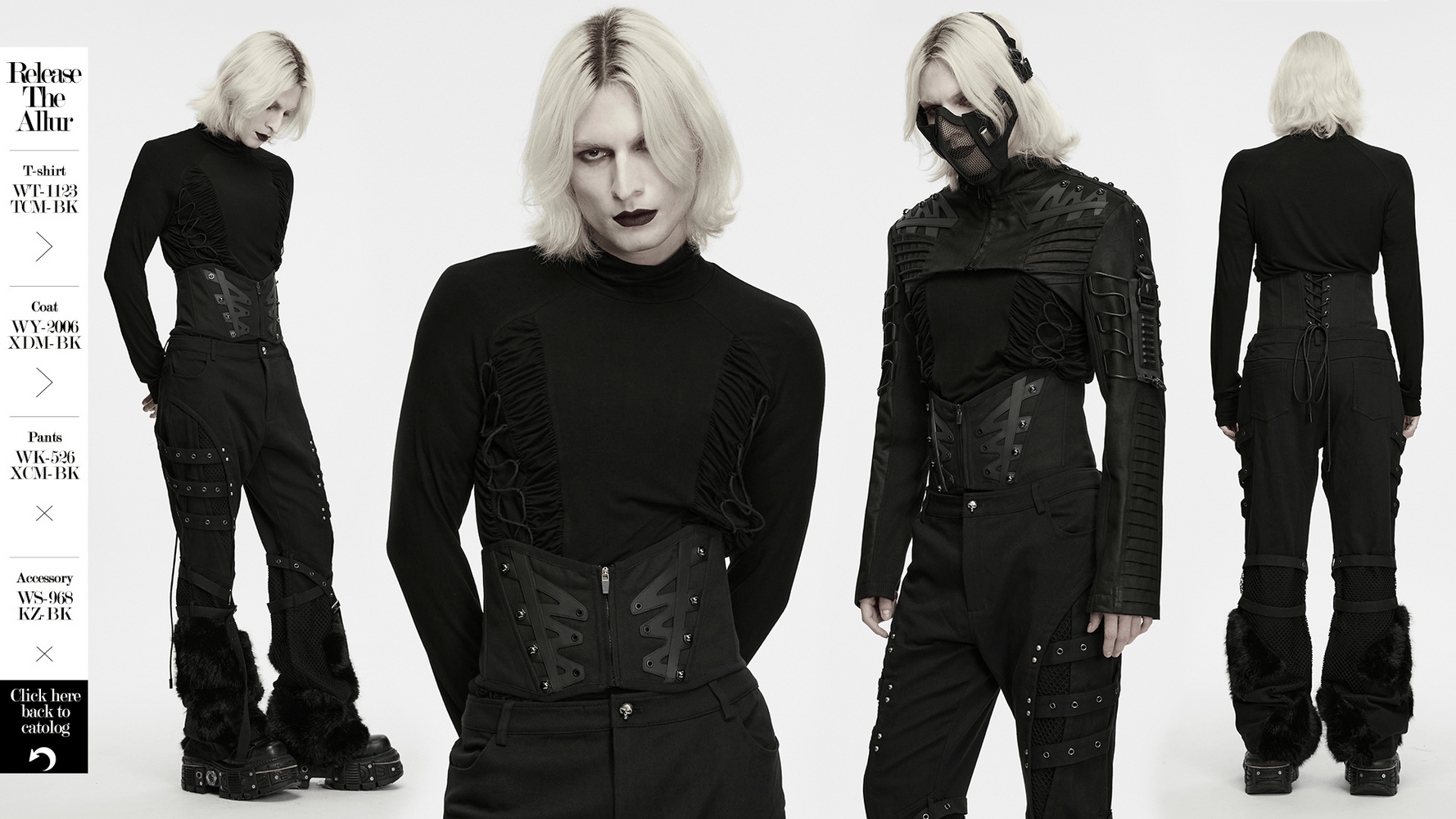 Male Corset Waist Belt with Studs and Back Lacing, black gothic waist cincher styled on model