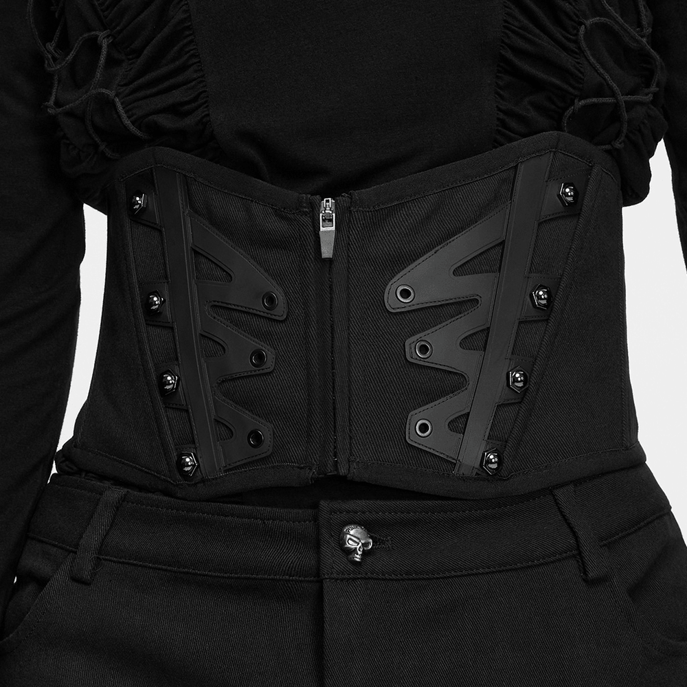 Male Corset Waist Belt with Studs and Back Lacing black gothic waist cincher with zip front