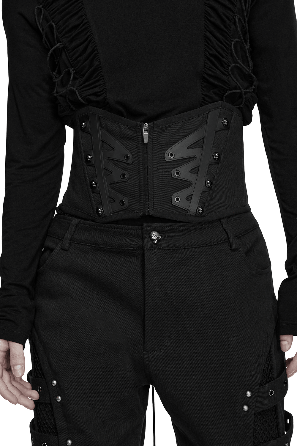 Male Corset Waist Belt with Studs and Back Lacing, black gothic waist cincher with edgy metal details
