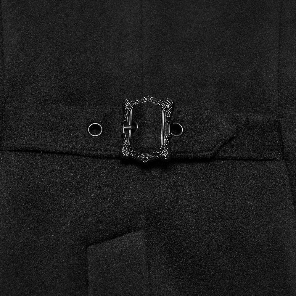 Male Court Waistcoat with Embroidered Lace Details gothic black waistcoat with ornate buckle, stand collar, and velvet accents