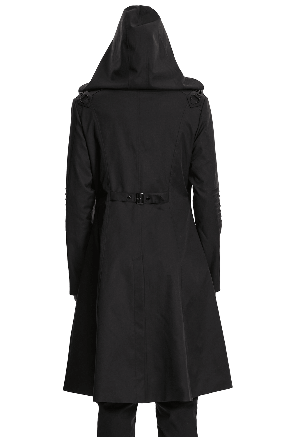 Male Cyberpunk Hooded Twill Long Coat with Patch Pockets