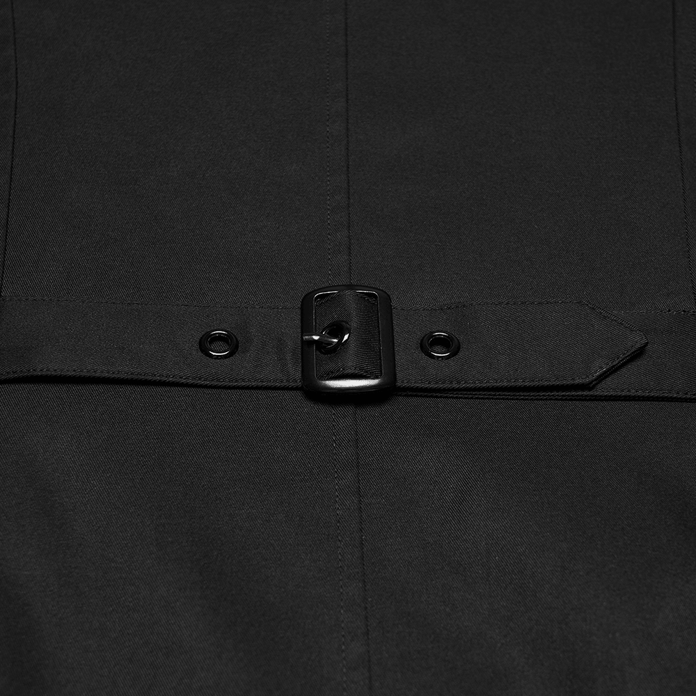 Male Cyberpunk Hooded Twill Long Coat with Patch Pockets