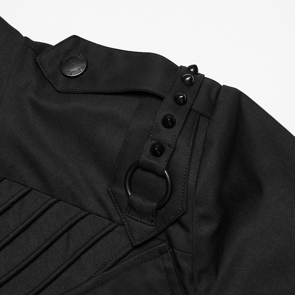 Male Cyberpunk Hooded Twill Long Coat with Patch Pockets