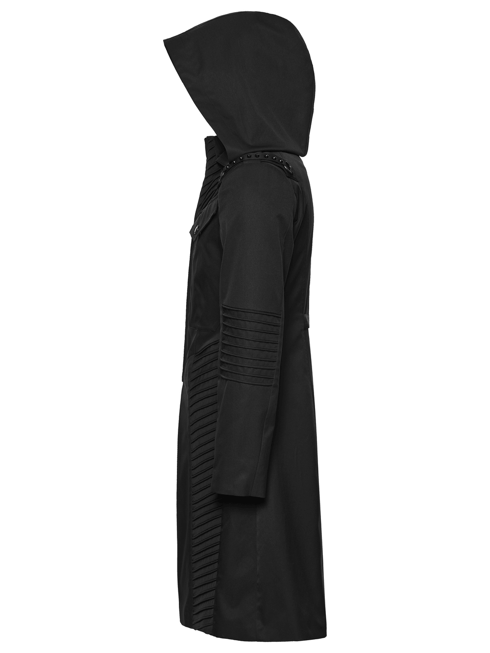 Male Cyberpunk Hooded Twill Long Coat with Patch Pockets