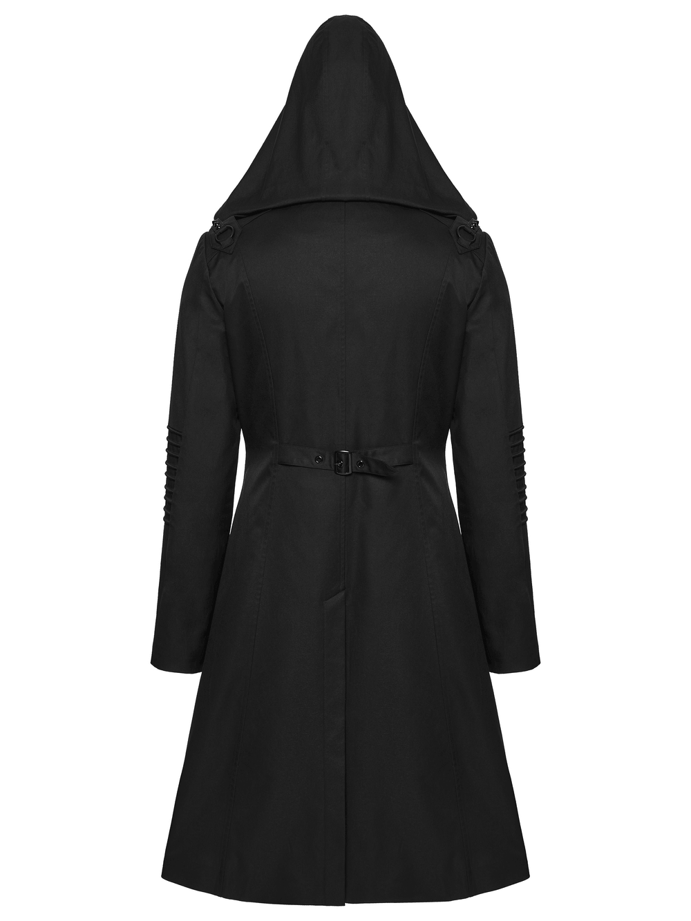 Male Cyberpunk Hooded Twill Long Coat with Patch Pockets