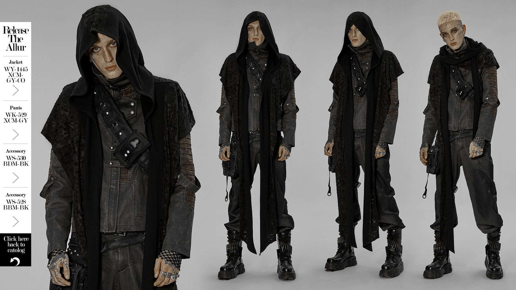 Male Deconstructed Knit Hooded Cape with Long Scarf