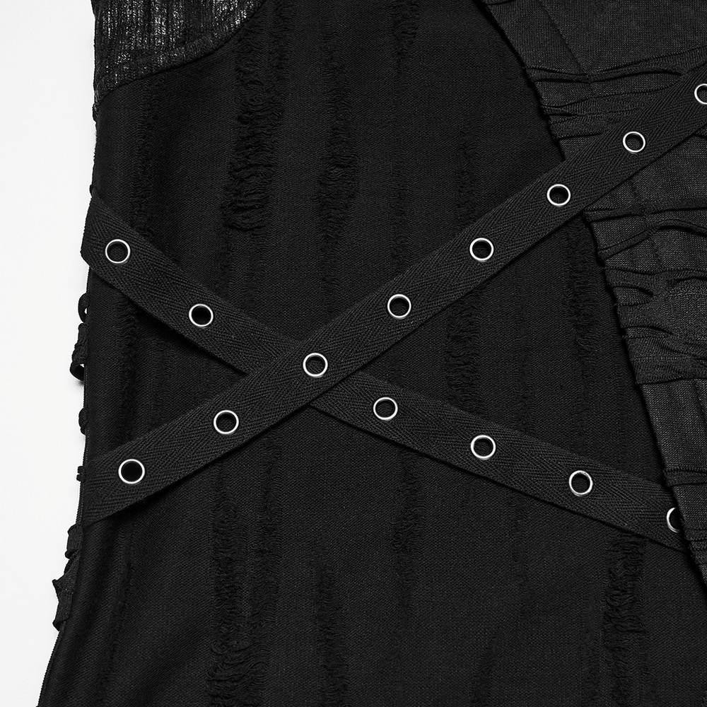 Male Distressed Hooded Gothic Asymmetrical Sleeveless Top