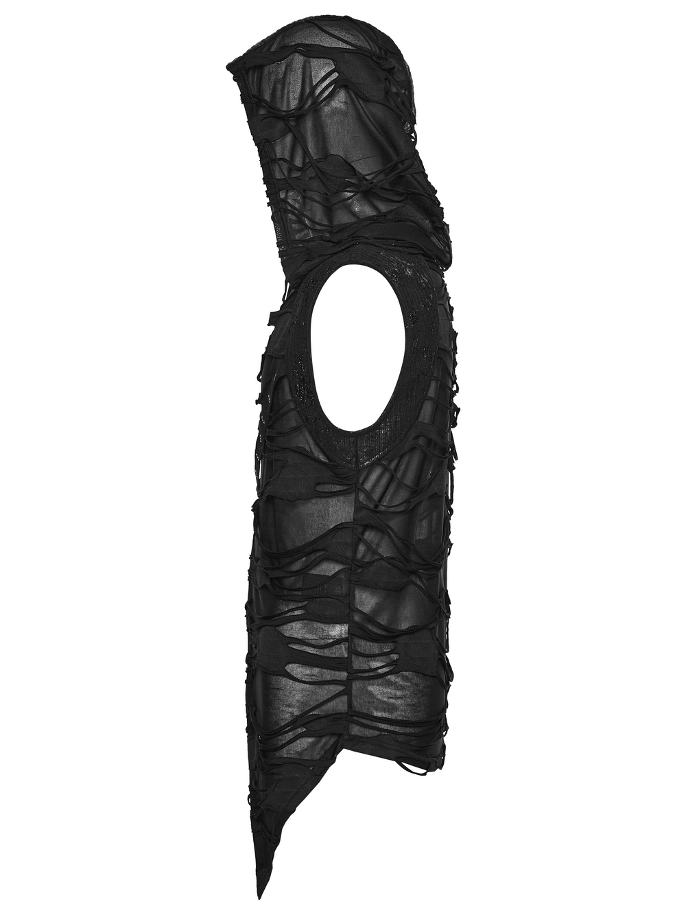 Male Distressed Hooded Gothic Asymmetrical Sleeveless Top