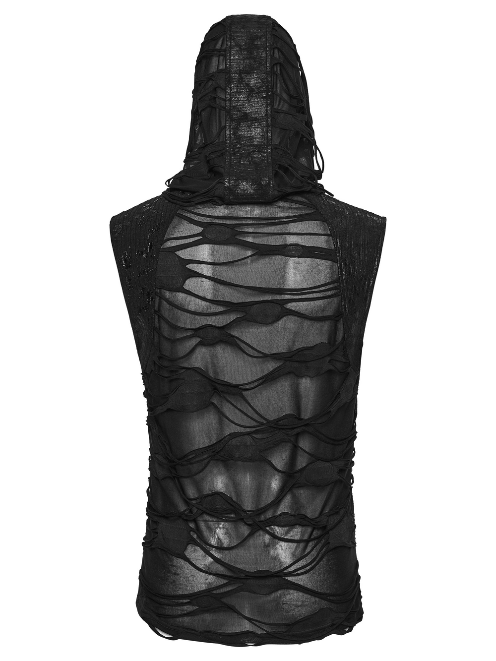 Male Distressed Hooded Gothic Asymmetrical Sleeveless Top