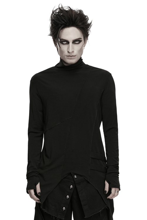 Haut gothique asymétrique pour homme à col roulé et ourlet fendu