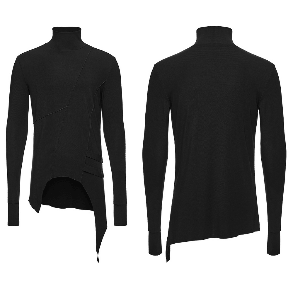 Male Gothic Asymmetric Turtleneck Top with Split Hem