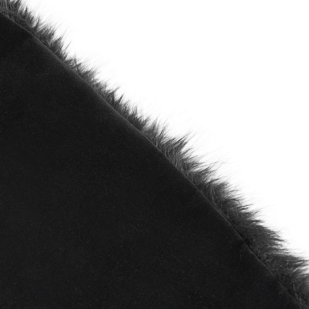 Close-up of the faux fur hem trim on the Male Gothic Cape with Faux Fur Collar and Hem Trim.