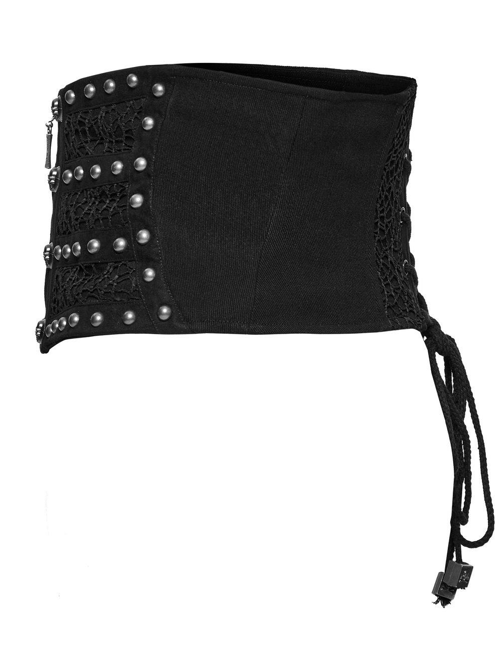 Male gothic corset belt with rivets, lace-up back, and edgy zipper front. Perfect for punk fashion!