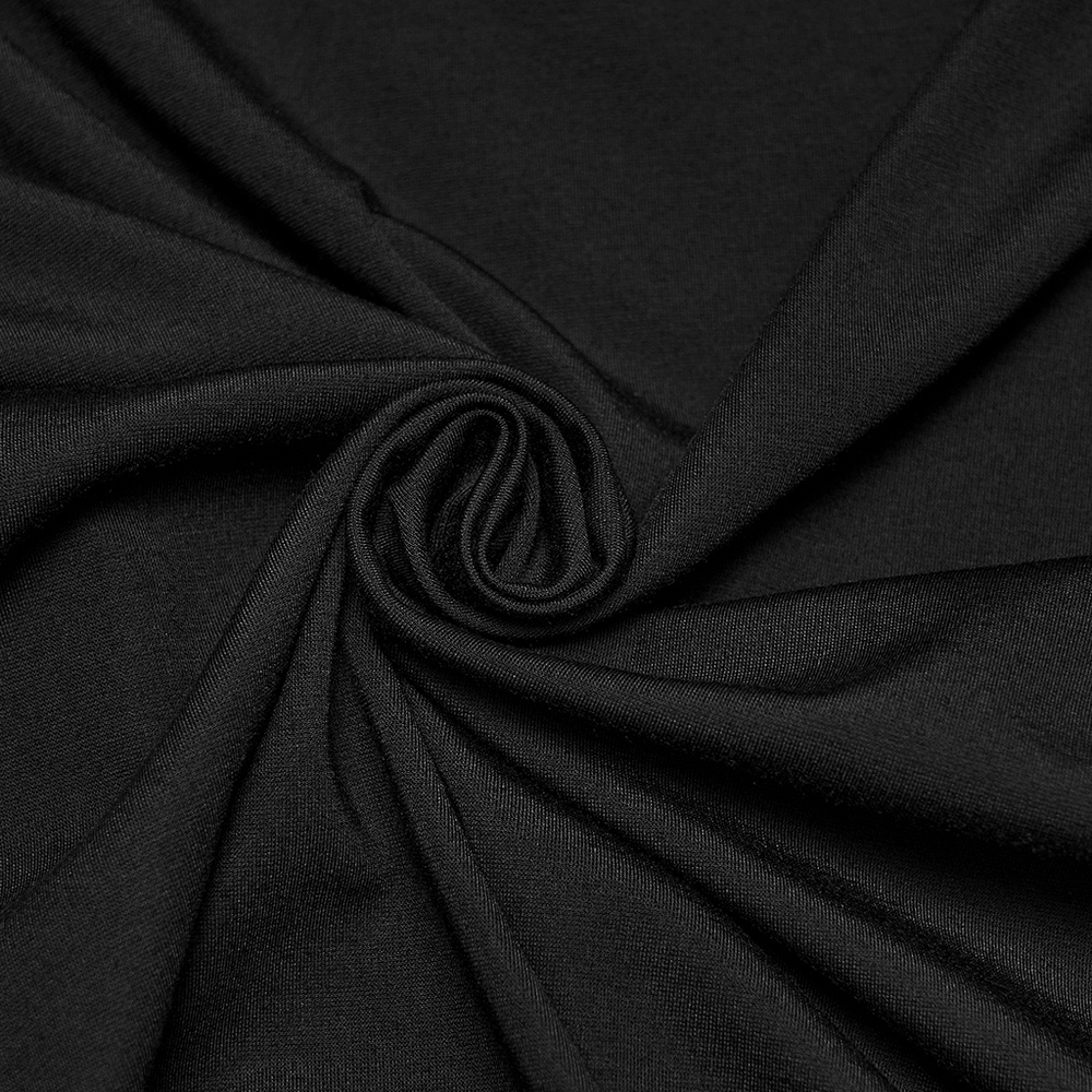 Male Gothic High Neck Long Sleeved Top with Metal Buckles black fabric close-up for punk style