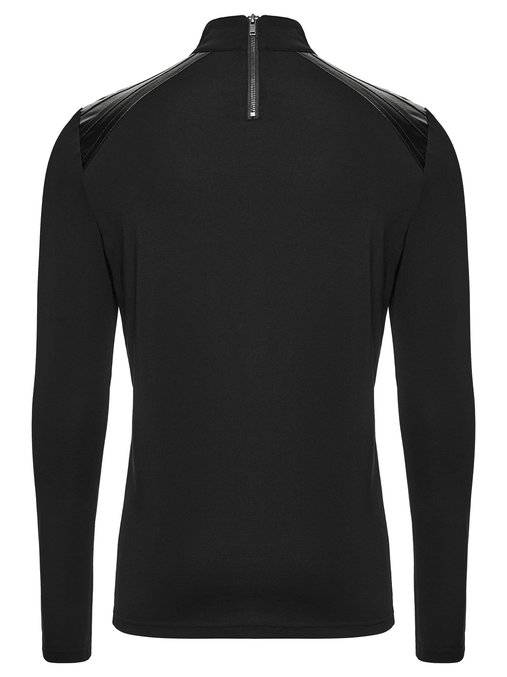 Male Gothic High Neck Long Sleeved Top with Metal Buckles black punk top with back zipper and shoulder panels
