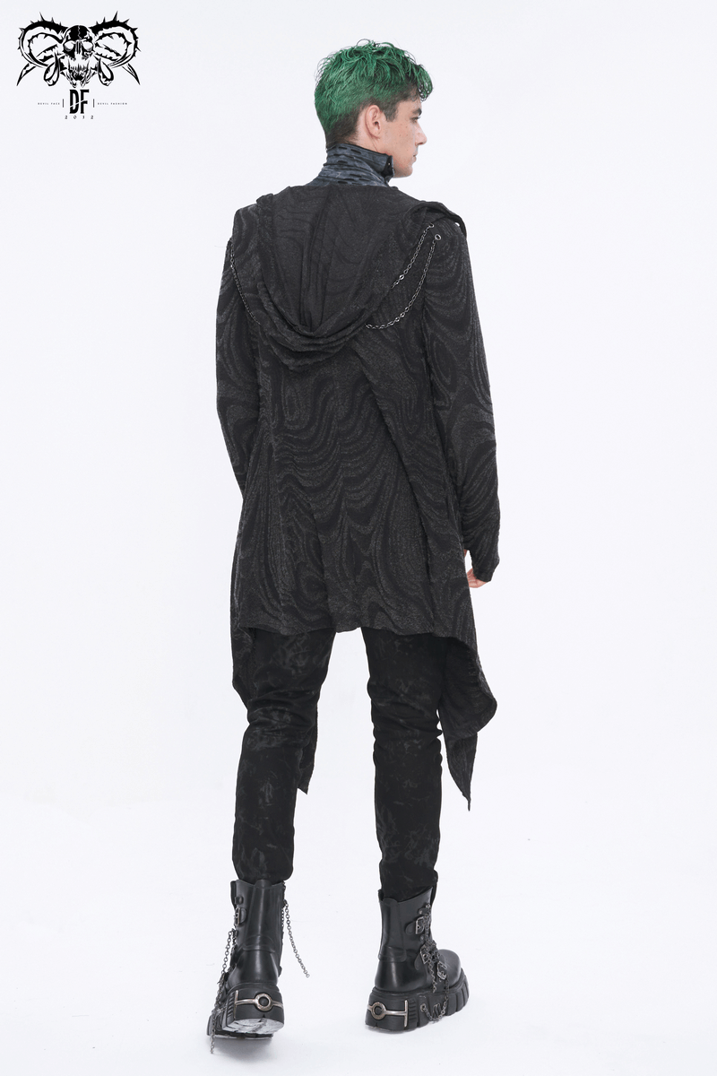 Male Gothic Irregular Hooded Coat with Multi-chain on Back - HARD'N'HEAVY