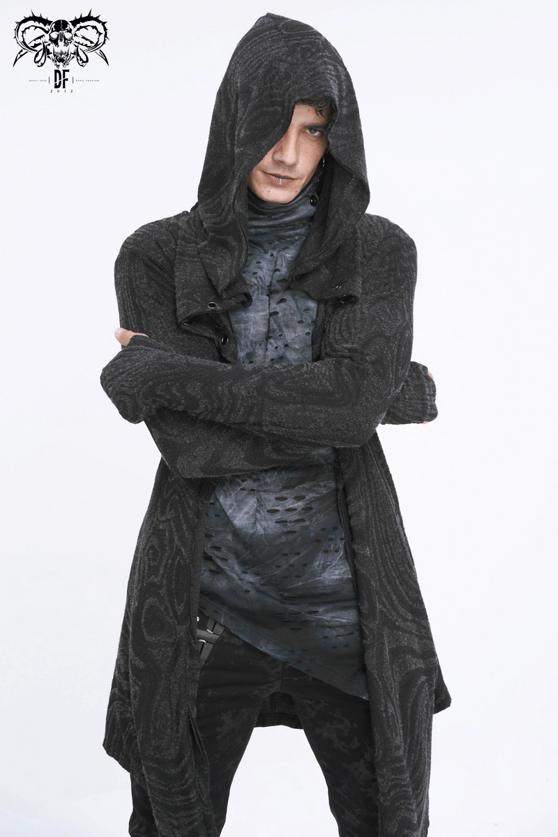 Male Gothic Irregular Hooded Coat with Multi-chain on Back - HARD'N'HEAVY
