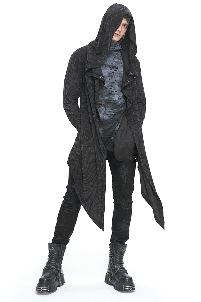 Male Gothic Irregular Hooded Coat with Multi-chain on Back