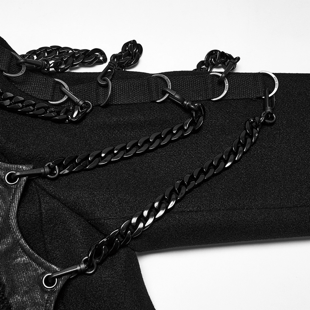 Male Gothic Punk Long Coat with Detachable Chains black coat chains detail