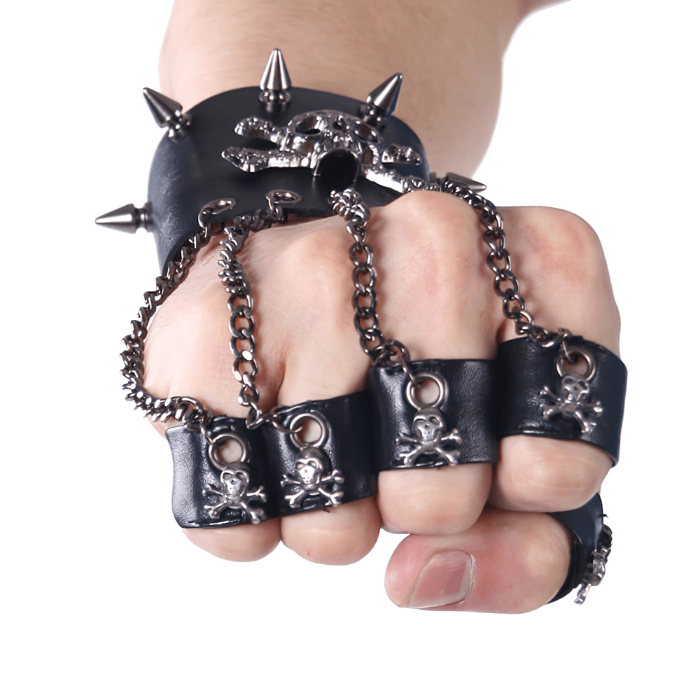 Male Gothic Skull PU Leather Cosplay Fingerless Gloves