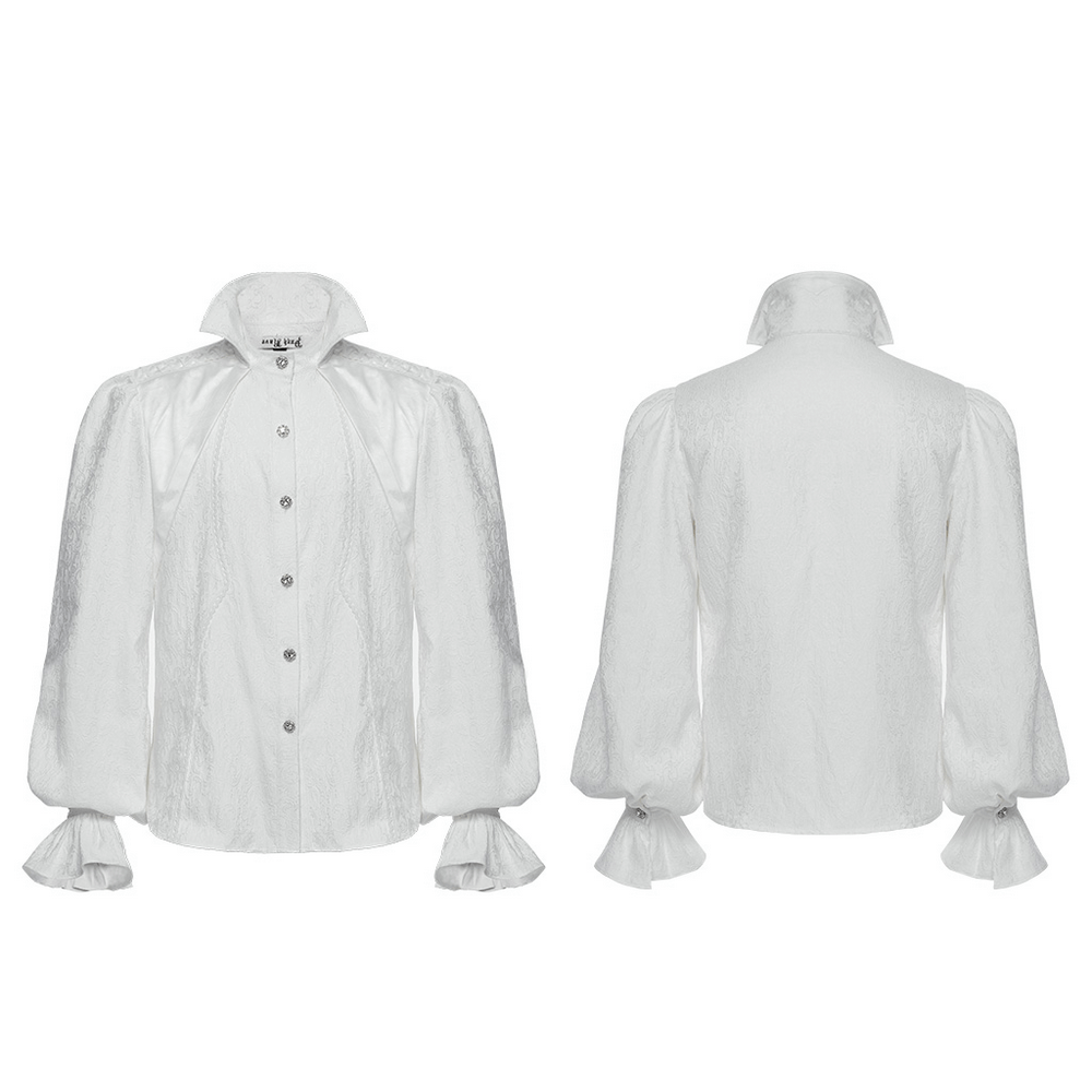 Male Gothic shirt with bubble sleeves and stand collar, featuring intricate lace details and a luxurious glossy finish.