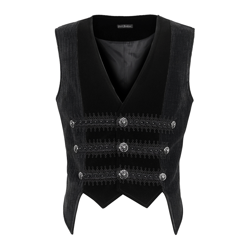 Male Gothic Velvet Irregular Waistcoat with Lace and Buttons - HARD'N'HEAVY