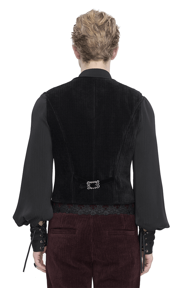 Male Gothic Velvet Irregular Waistcoat with Lace and Buttons