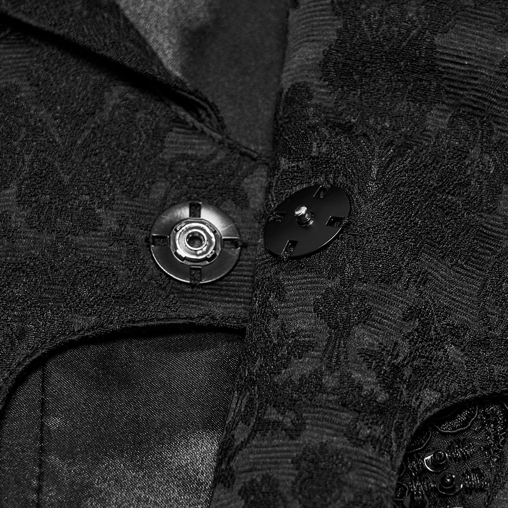 Male Jacquard Waistcoat with Ornate Buckle Fastening, gothic black jacquard waistcoat with ornate metal buckle detail
