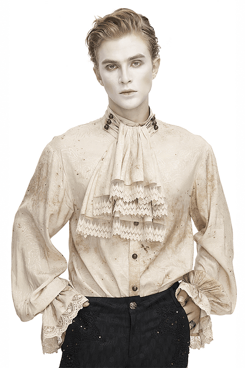 Camisa desgastada con cuello levantado y mangas farol para hombre con corbata