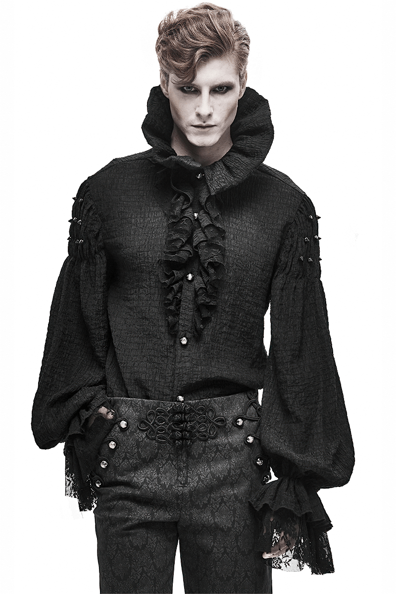 Male Long Sleeve & Stand Collar Shirt in Gothic Style / Vintage Black Blouses for Men - HARD'N'HEAVY