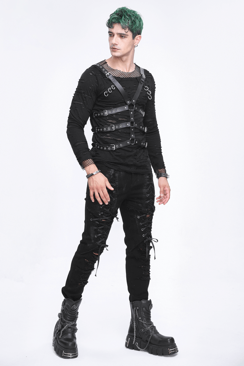 Male Multi-Buckle PU Leather Body Harness in Punk Style