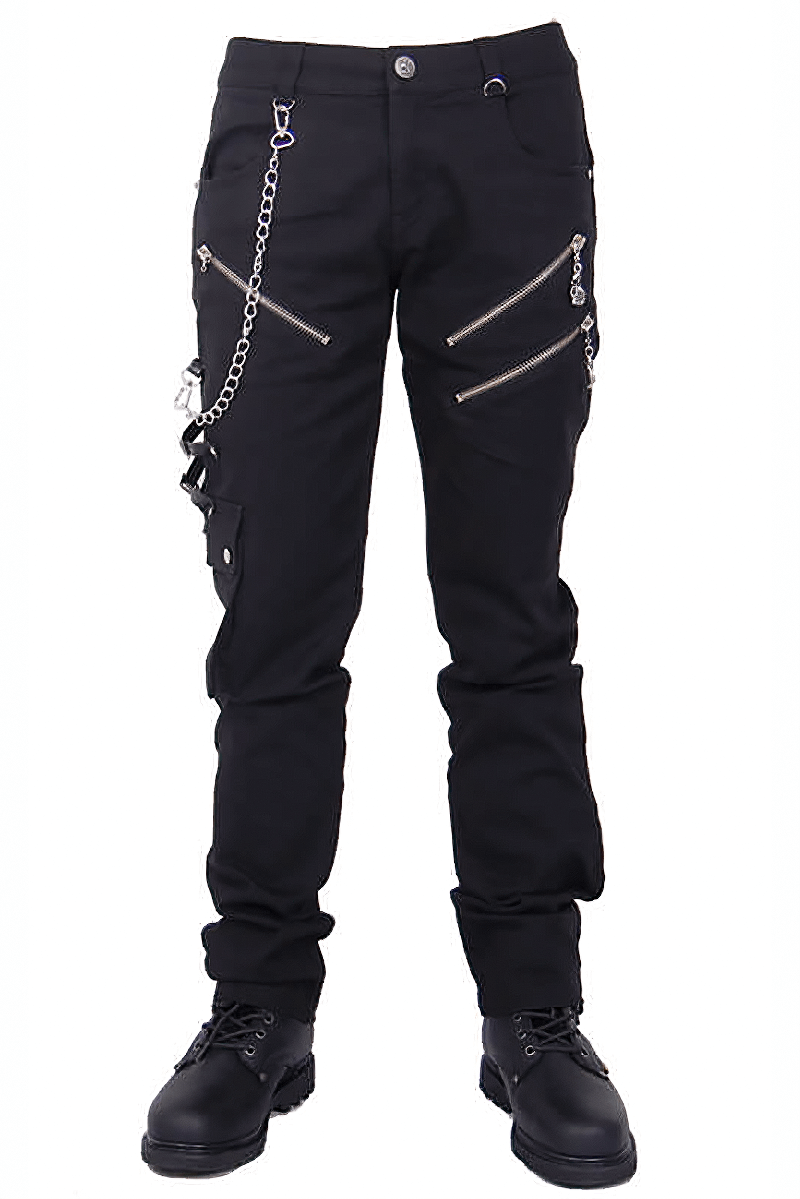 Male Punk Rock Straight Long Pants / Fashion Motocycle Trousers with Chain for Men - HARD'N'HEAVY