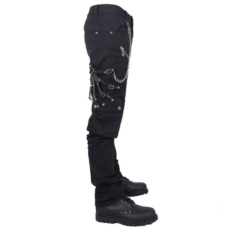 Male Punk Rock Straight Long Pants / Fashion Motocycle Trousers with Chain for Men - HARD'N'HEAVY