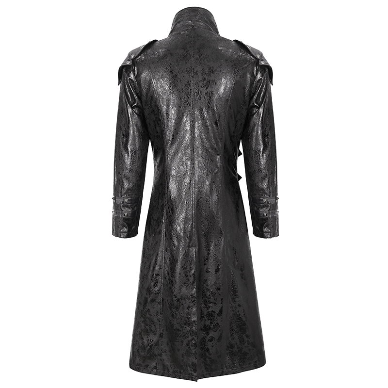 Male Punk Stand Collar Multi-buckle Faux Leather Coat - HARD'N'HEAVY