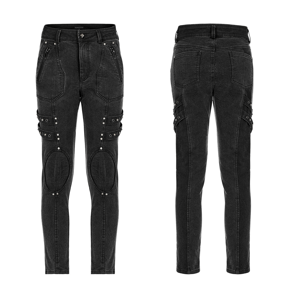Male Rugged Denim Cargo Pants with Edgy Knee Patches - HARD'N'HEAVY