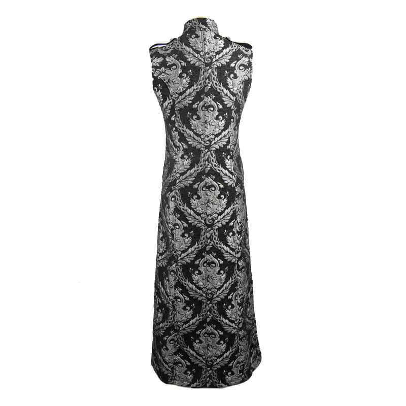 Male Silver Embroidery Long Sleeveless Long Coat in Gothic Style / Steampunk Vintage Outerwear for Men - HARD'N'HEAVY