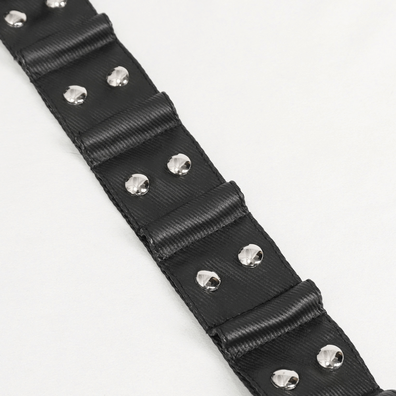 Detachable black crossbody strap with silver studs, perfect for adding style to any outfit.