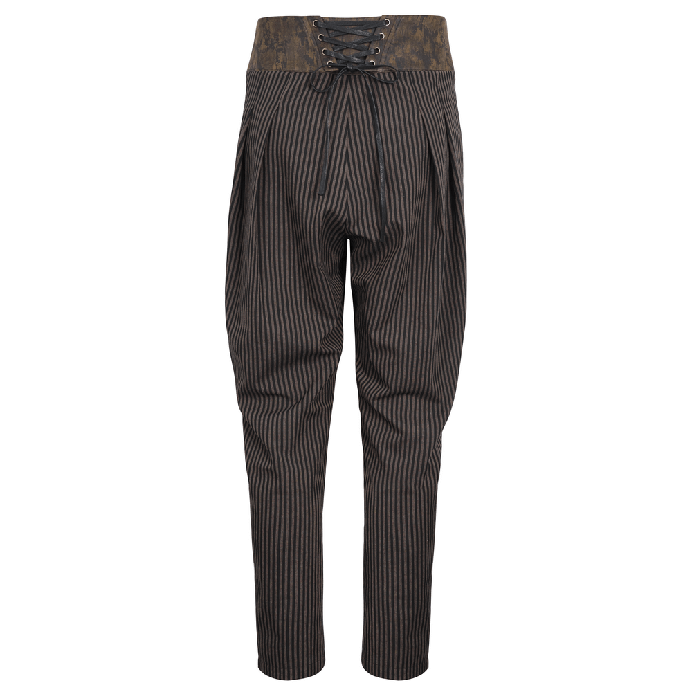 Male striped high-waist trousers with button accents, tailored for style and elegance.
