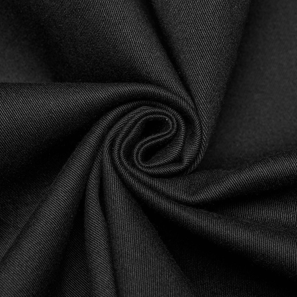 Black micro elastic twill fabric showcasing its smooth texture and flexibility for punk fashion fabrics.