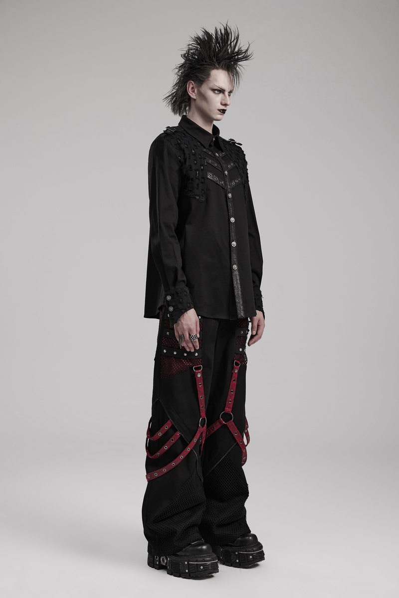Male studded gothic shirt with metal accents, paired with edgy punk pants for a bold, alternative fashion statement.