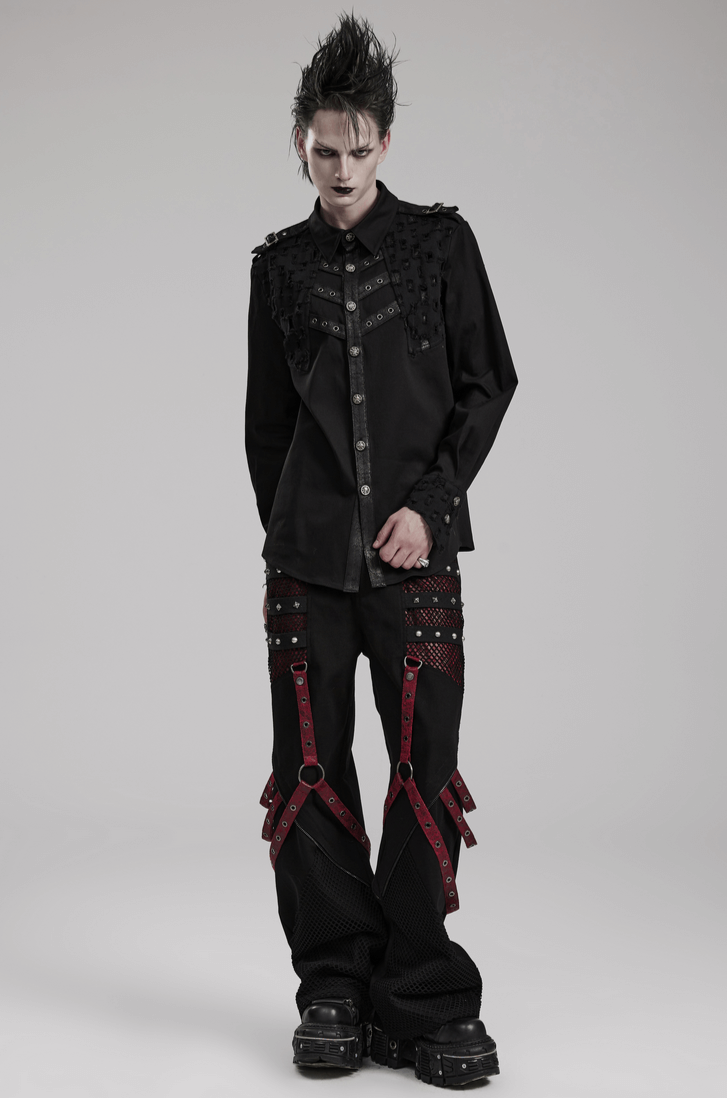 Male Studded Gothic Shirt with Metal Skull Accents - HARD'N'HEAVY