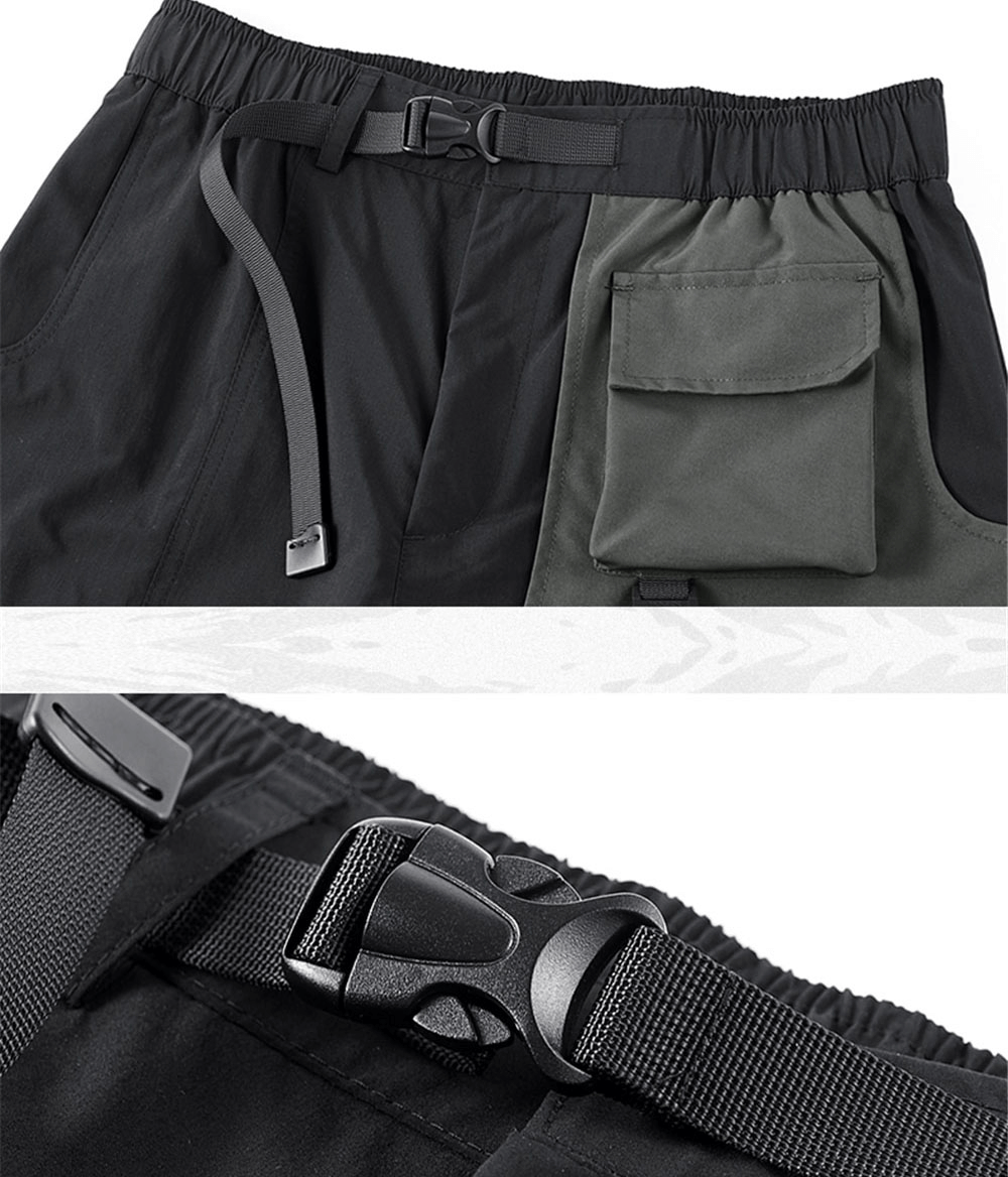 Male Tactical Multi Pockets Straight Shorts / Alternative Fashion Patchwork Clothes - HARD'N'HEAVY