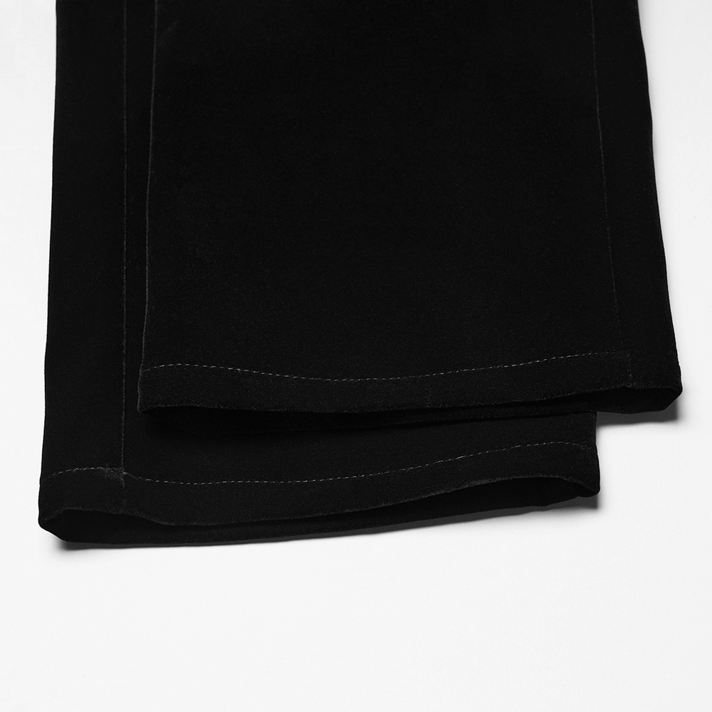 Male Velvet Pants with Lace and Gemstone Buttons showing the detailed hem and luxurious velveteen fabric.